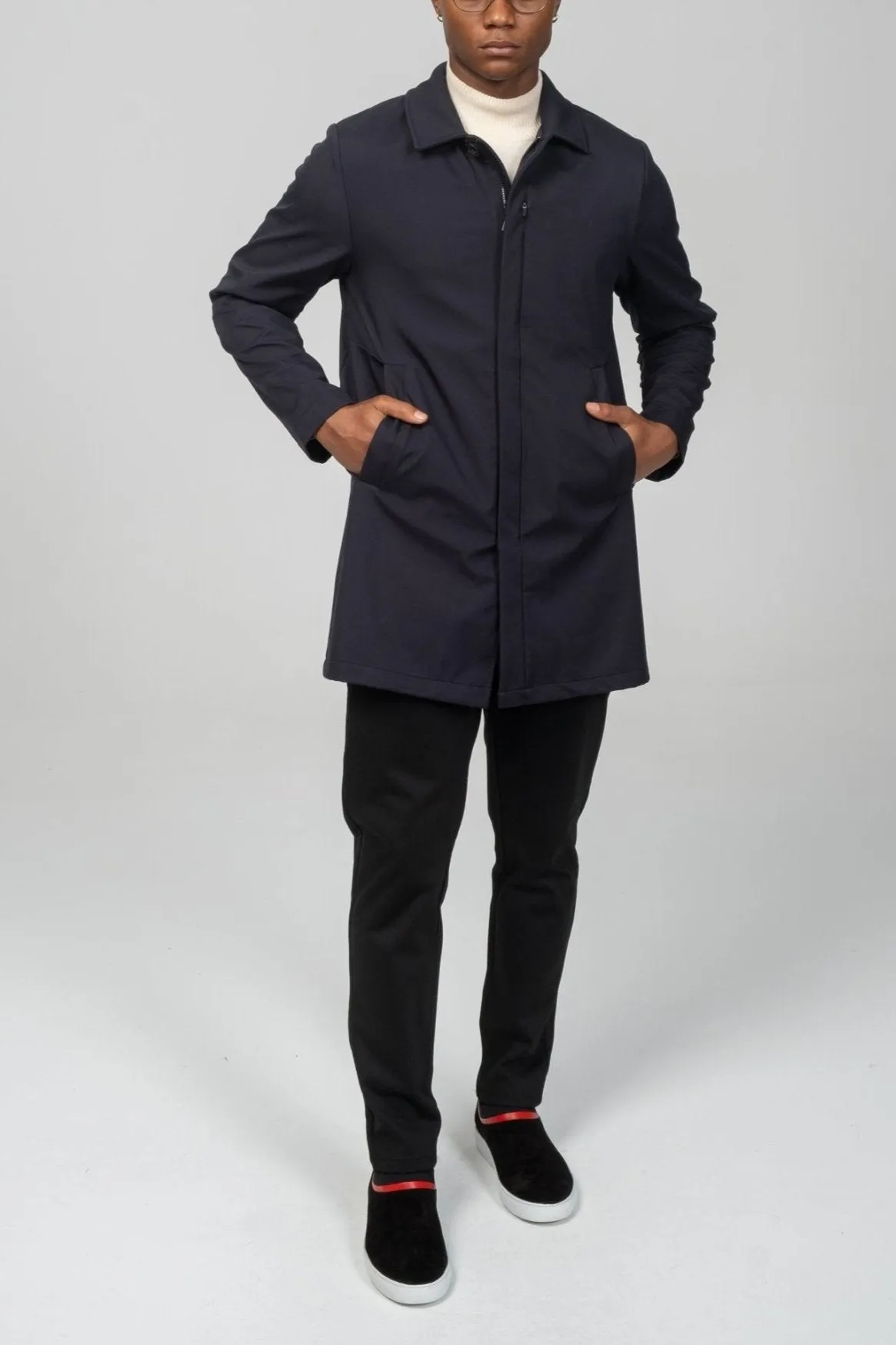 Long Lightweight Windbreaker Coat - Navy