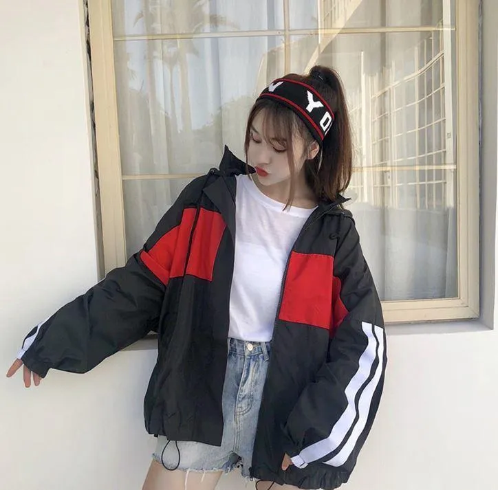 Long Oversized Windbreaker Sporty Zipper Jacket