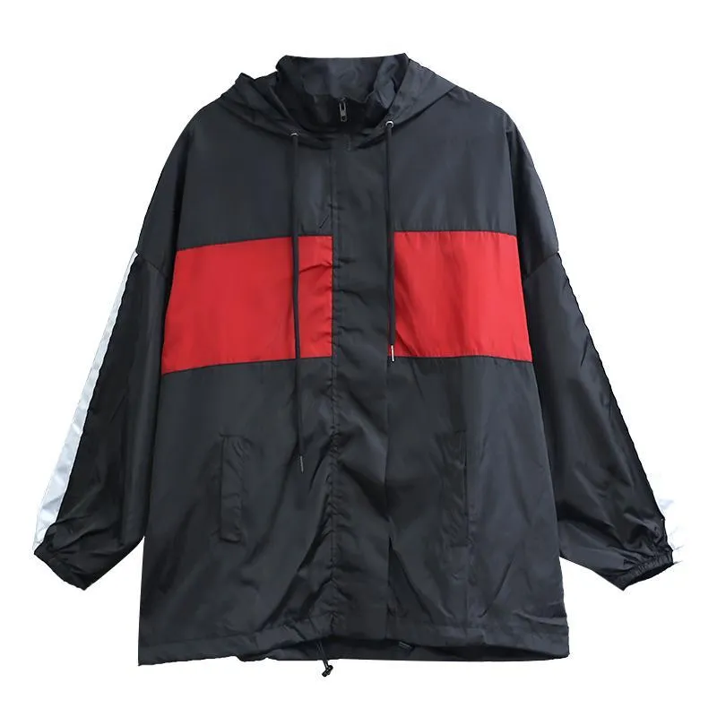 Long Oversized Windbreaker Sporty Zipper Jacket