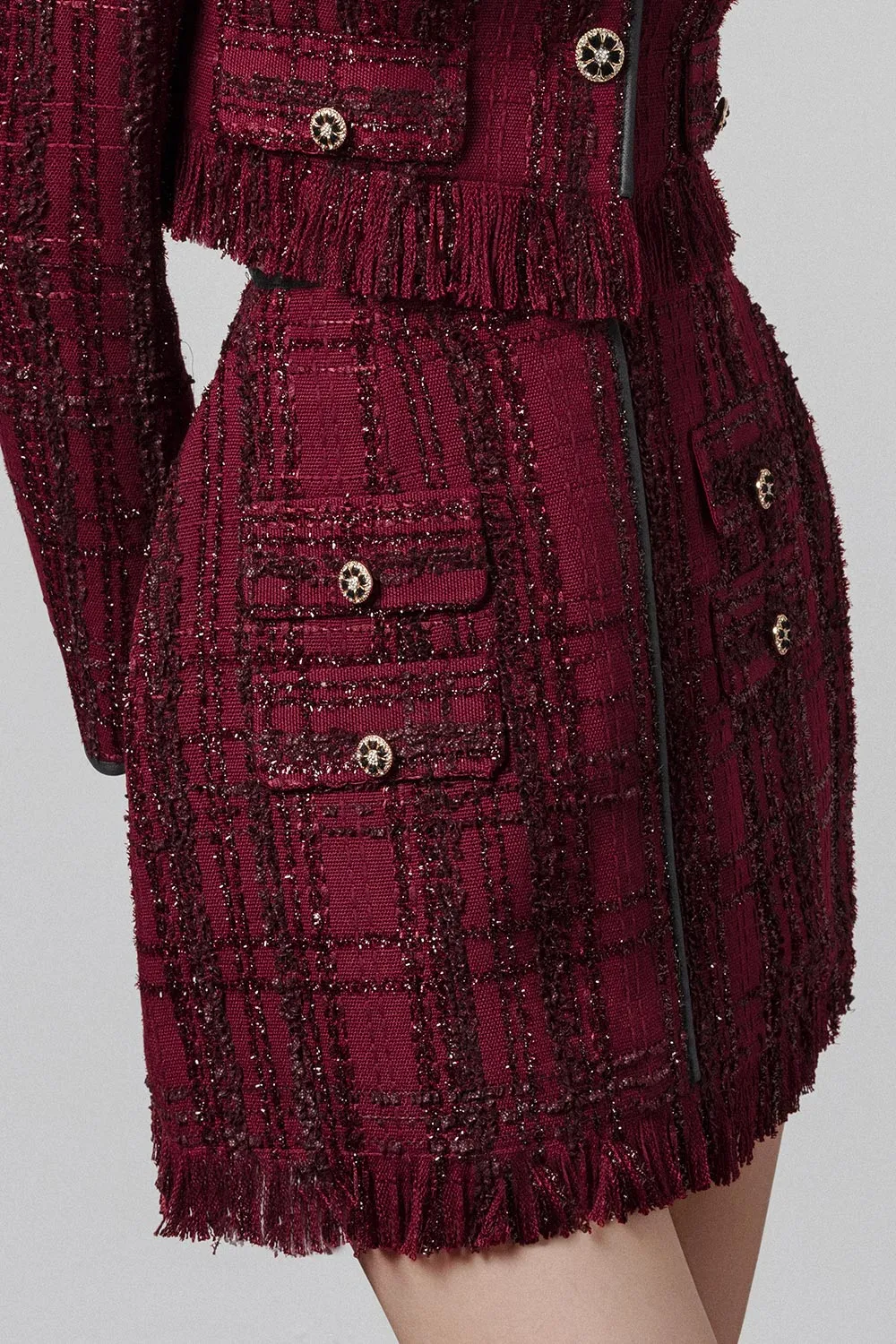 Maeva A-line Fringed Tweed Mini Skirt