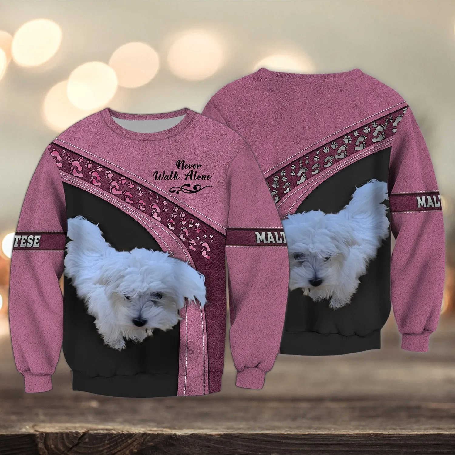 Maltese Love Multicolor Option Never Walk Alone 3D Full Print Sweatshirt Christmas