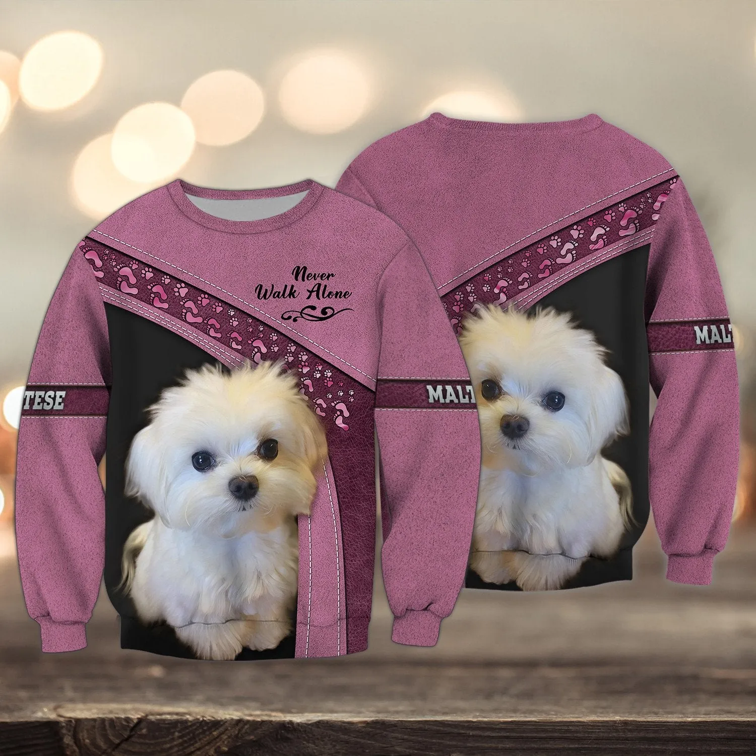 Maltese Love Multicolor Option Never Walk Alone 3D Full Print Sweatshirt Christmas