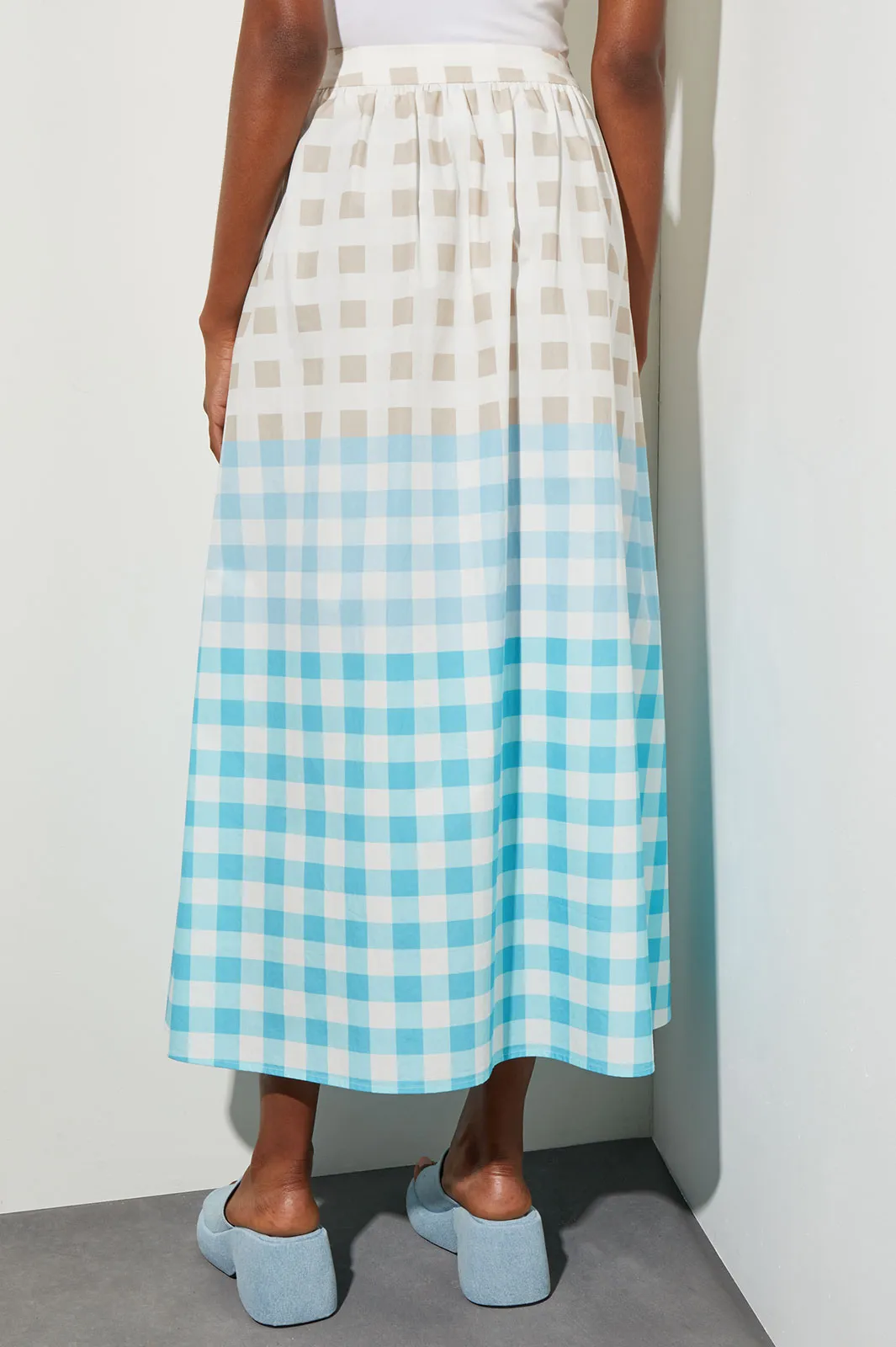 Maxi A-Line Skirt - Gingham Cotton Poplin