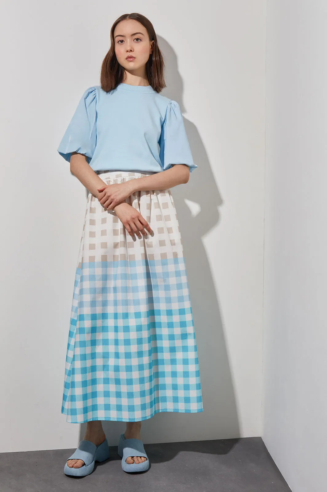 Maxi A-Line Skirt - Gingham Cotton Poplin