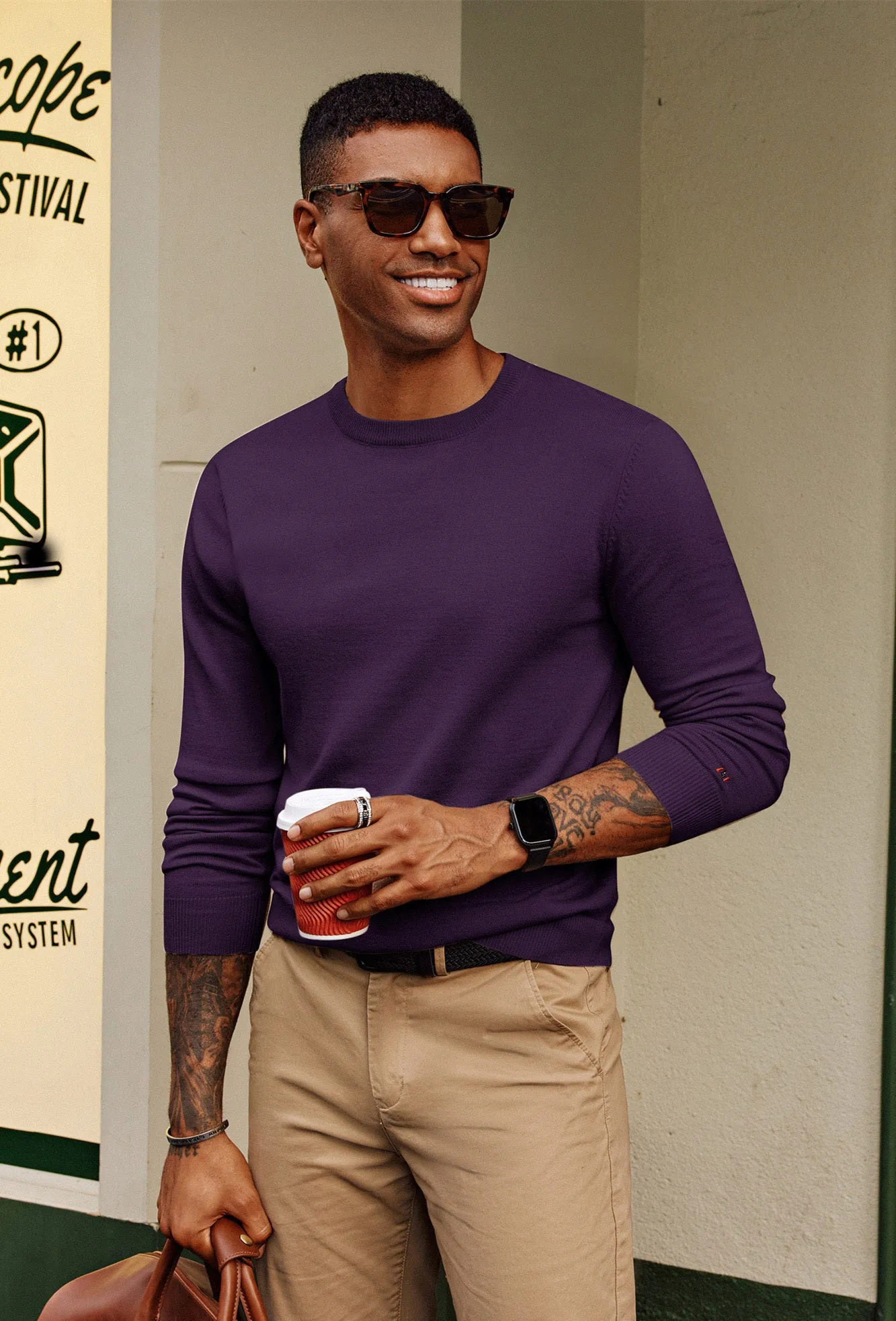 Men Basic Sweater Casual Long Sleeve Crew Neck Ribbed Cuff Thin Pullover