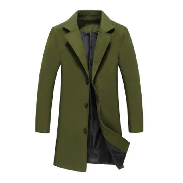 Mens Autumn Winter Solid Colour Single Breasted Lapel Long Casual Overcoat