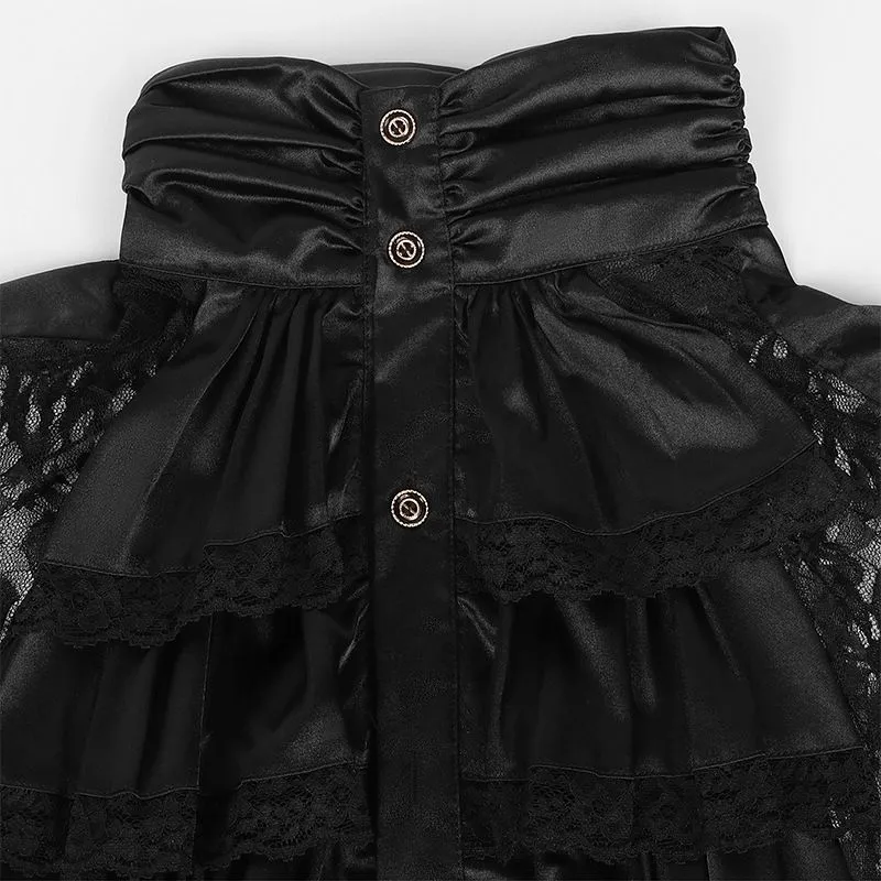 Men's Medieval Lace Shirt Jabot Collar Victorian Gothic Halloween Black Tops Long Sleeves