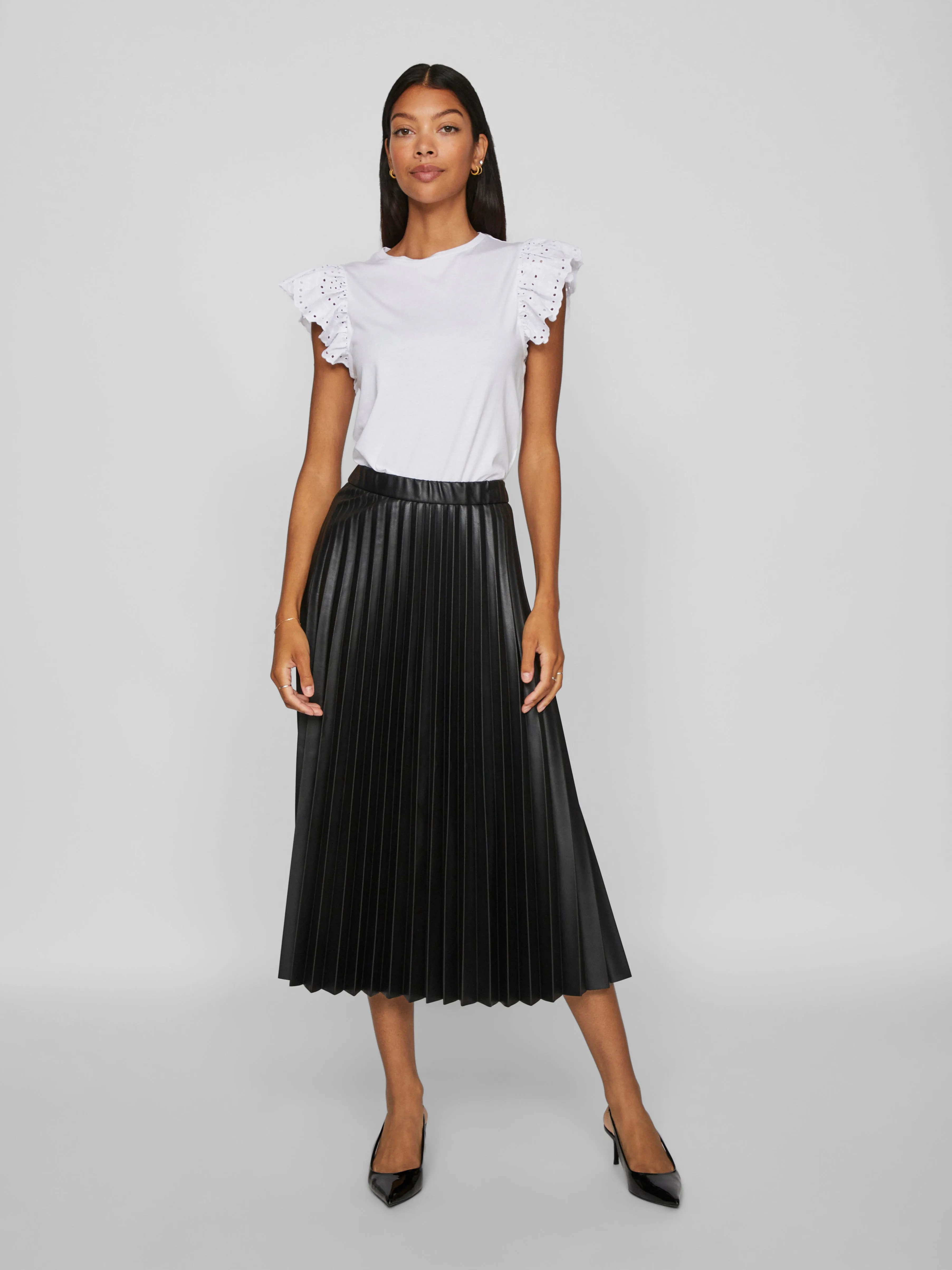 Miriam Faux Leather Midi Skirt (Black)