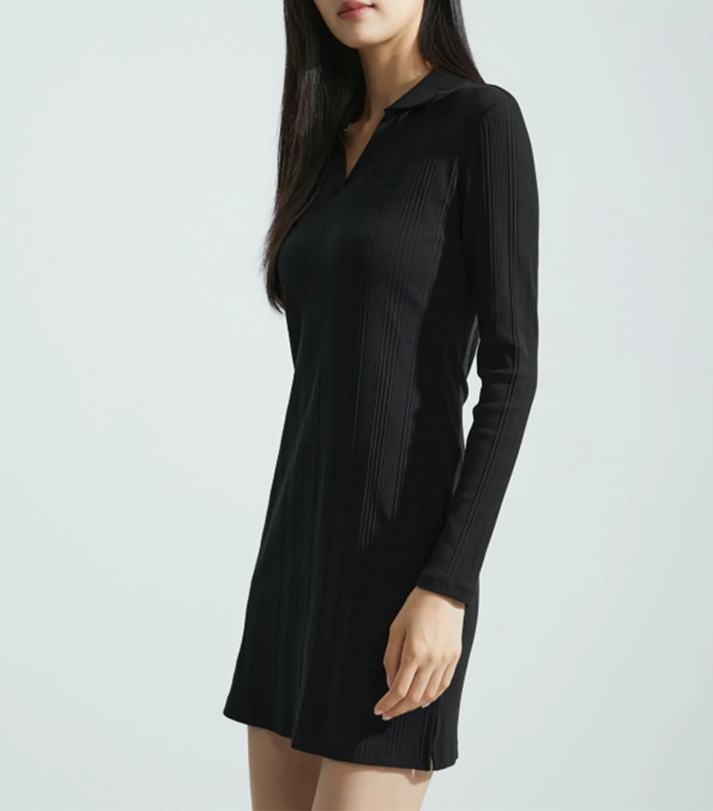 Monologo Rib Knit Slim Polo Dress cK Black