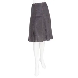 Navy Blue Linen Pleated A-Line Skirt