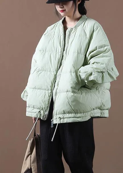 New light green duck down coat plus size clothing down jacket stand collar Ruffles Fine Jackets