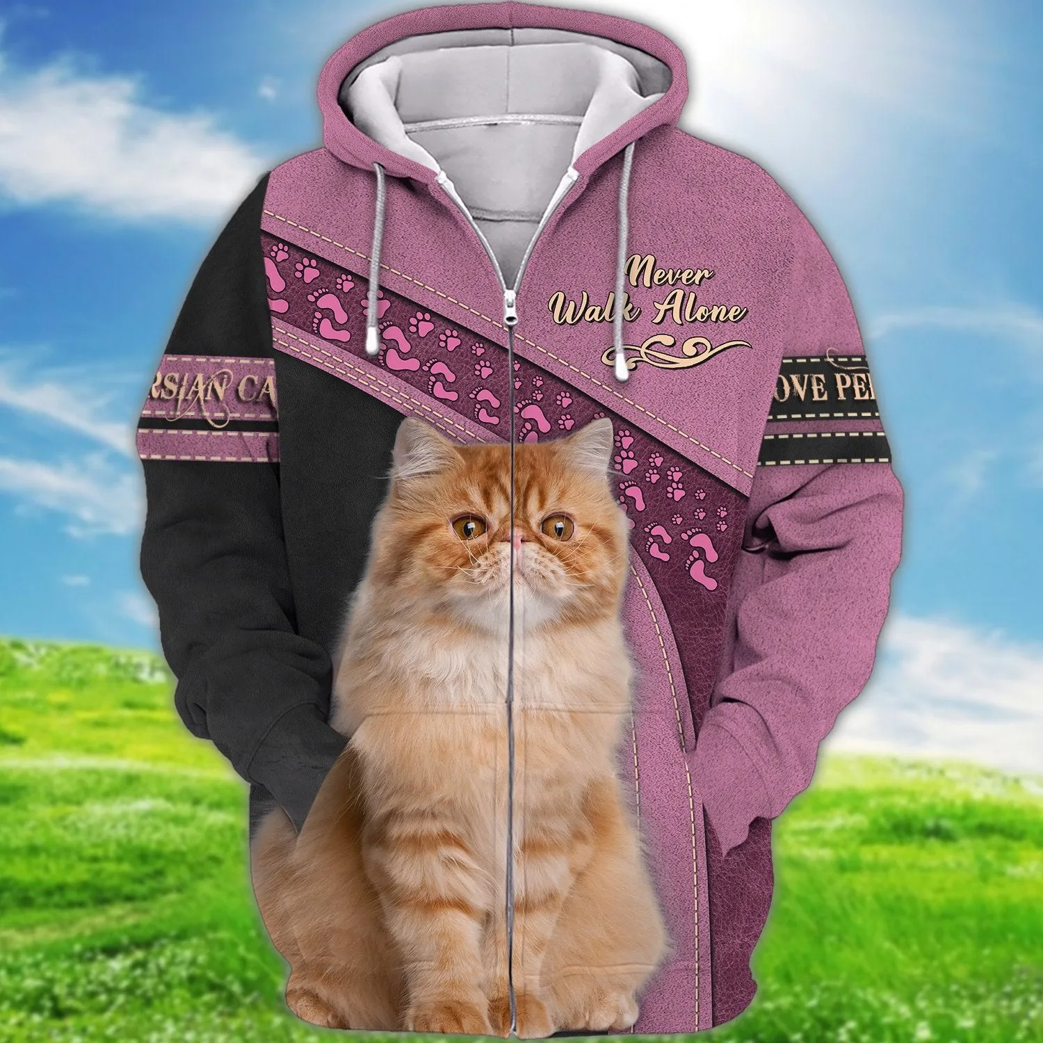 Persian Cat Love Never Walk Alone 3D Full Print Sweatshirt Christmas Memorial