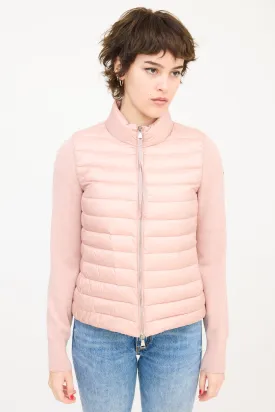 Pink Wool Sleeve & Nylon Shell Puffer Jacket