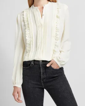 Pleated Ruffle Portofino Shirt in Swan