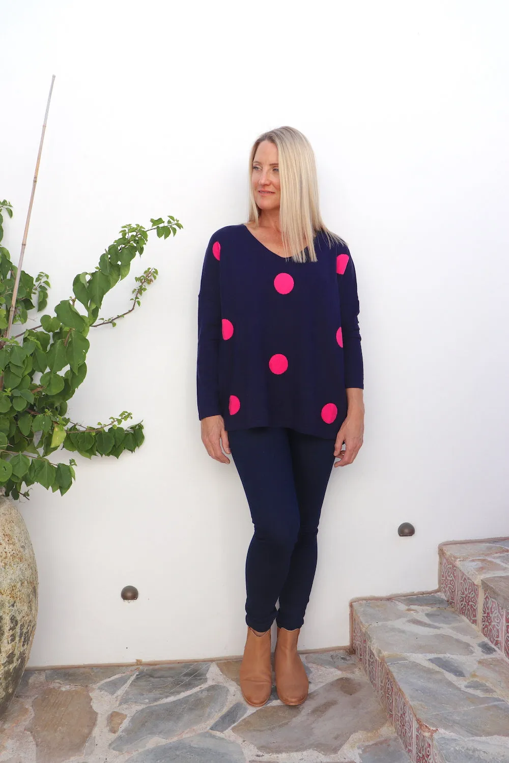 Polka Dot Navy Sweater