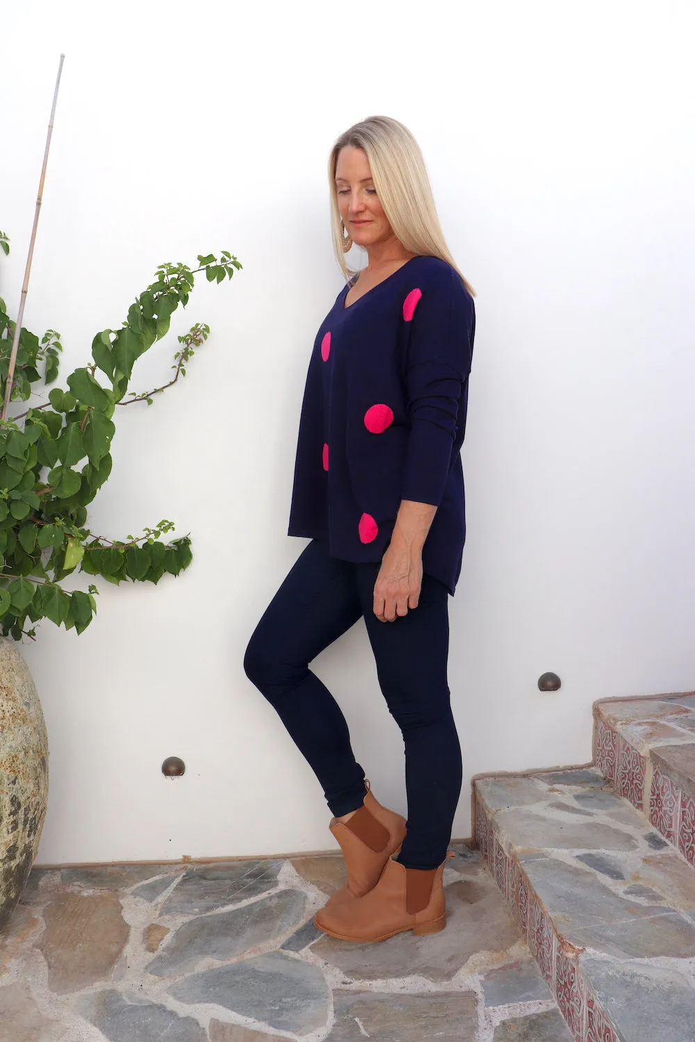 Polka Dot Navy Sweater