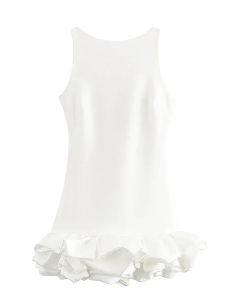 Porcelain Ruffled Hem Dress