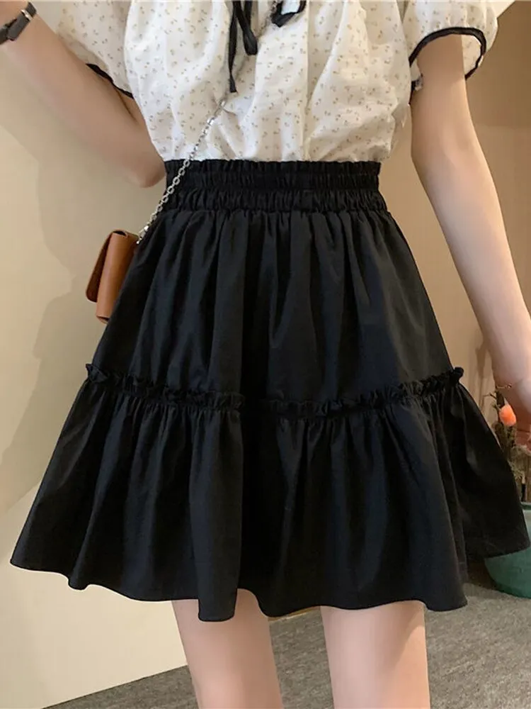 Preppy Style A-Line Skirt With Ruffle Details