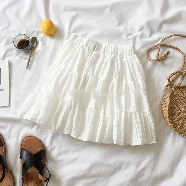 Ruffles Elastic High Waist Mini Skirt White/Beige