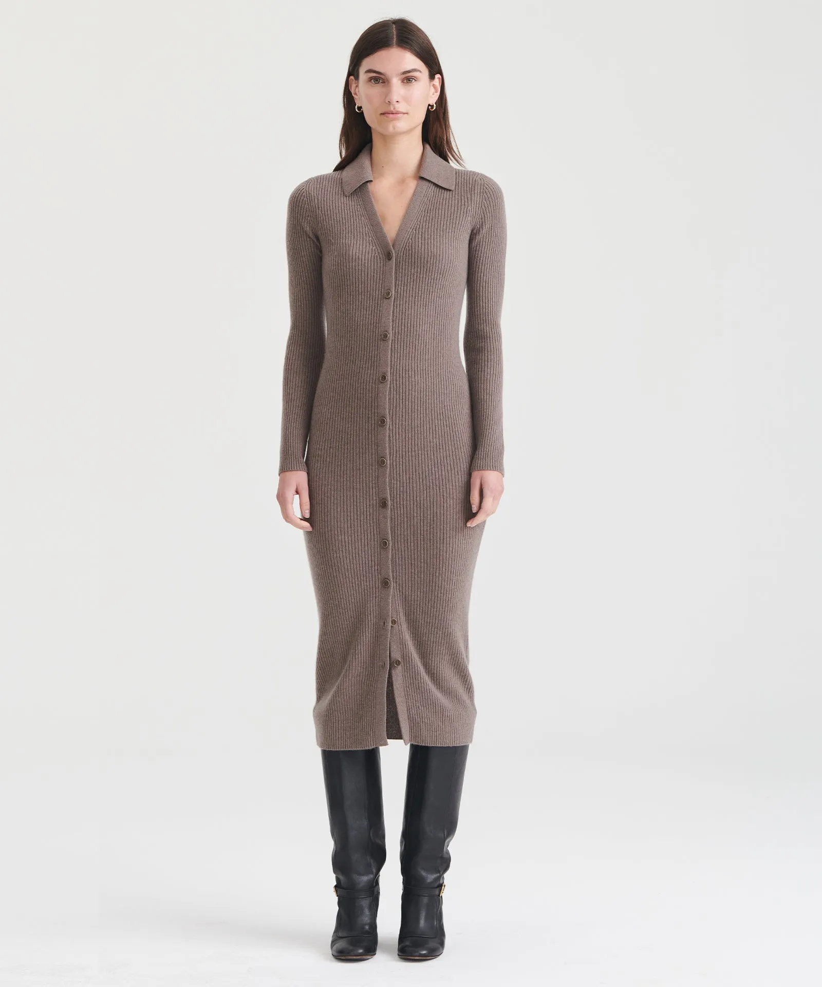 Signature Cashmere Ribbed Cardigan Dress