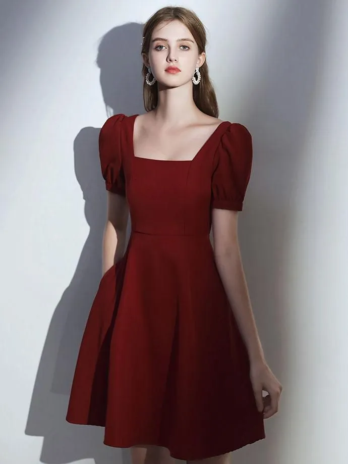 Simple Burgundy Short Prom Dress, Burgundy Homecoming Dress   S2910