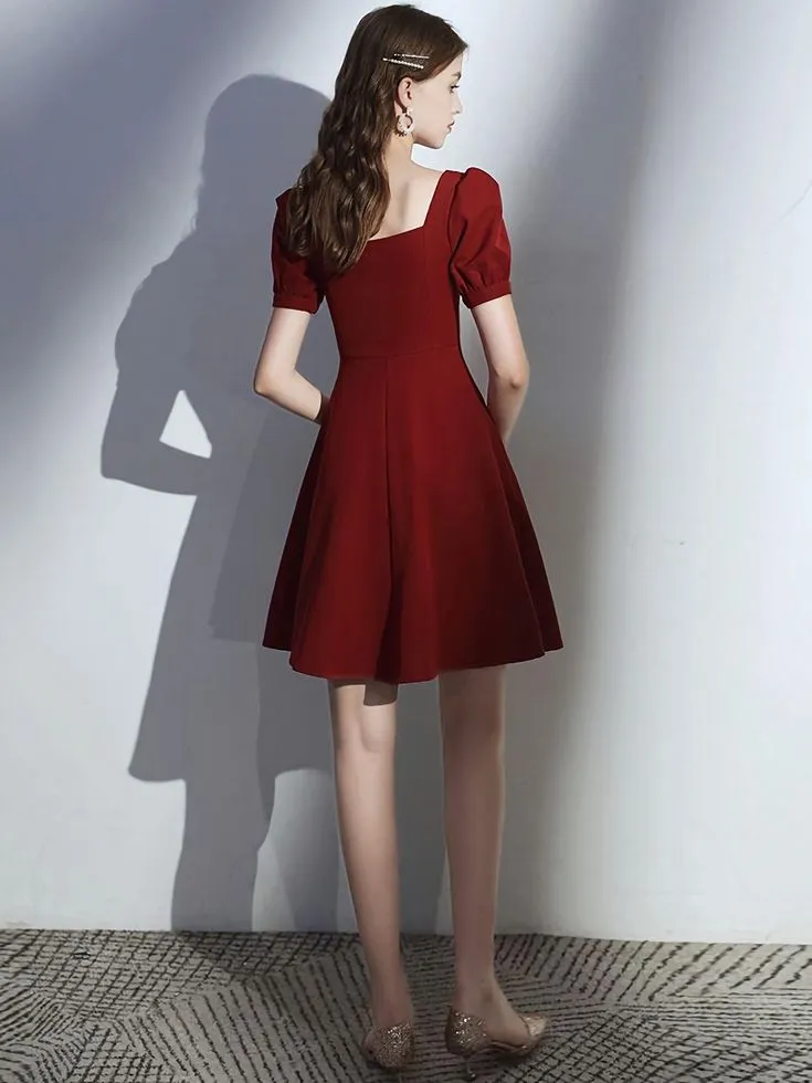 Simple Burgundy Short Prom Dress, Burgundy Homecoming Dress   S2910