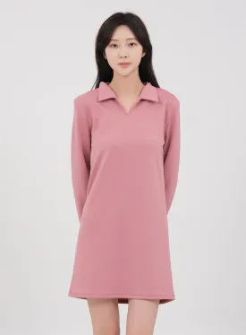 Simple Collared Straight Mini Dress OA01