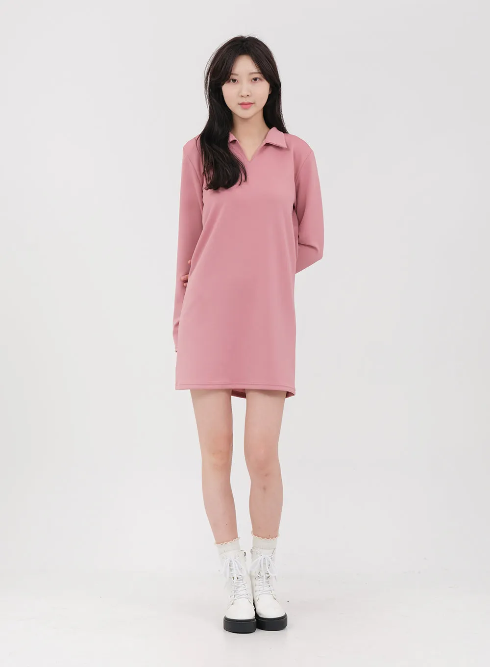 Simple Collared Straight Mini Dress OA01