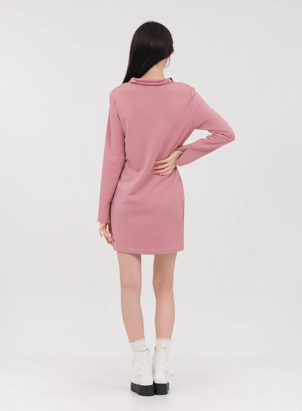 Simple Collared Straight Mini Dress OA01