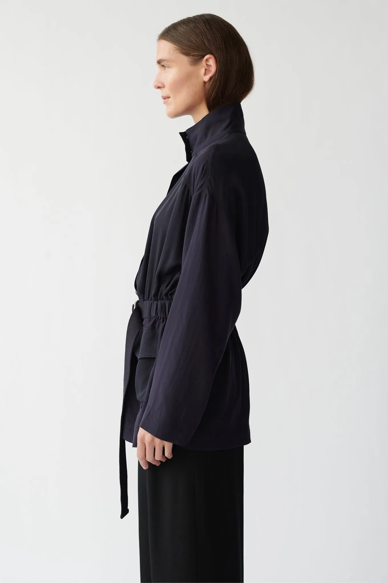 STEVIE SHIRT JACKET - DARK NAVY - SILK GEORGETTE & SILK/COTTON