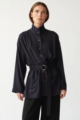 STEVIE SHIRT JACKET - DARK NAVY - SILK GEORGETTE & SILK/COTTON