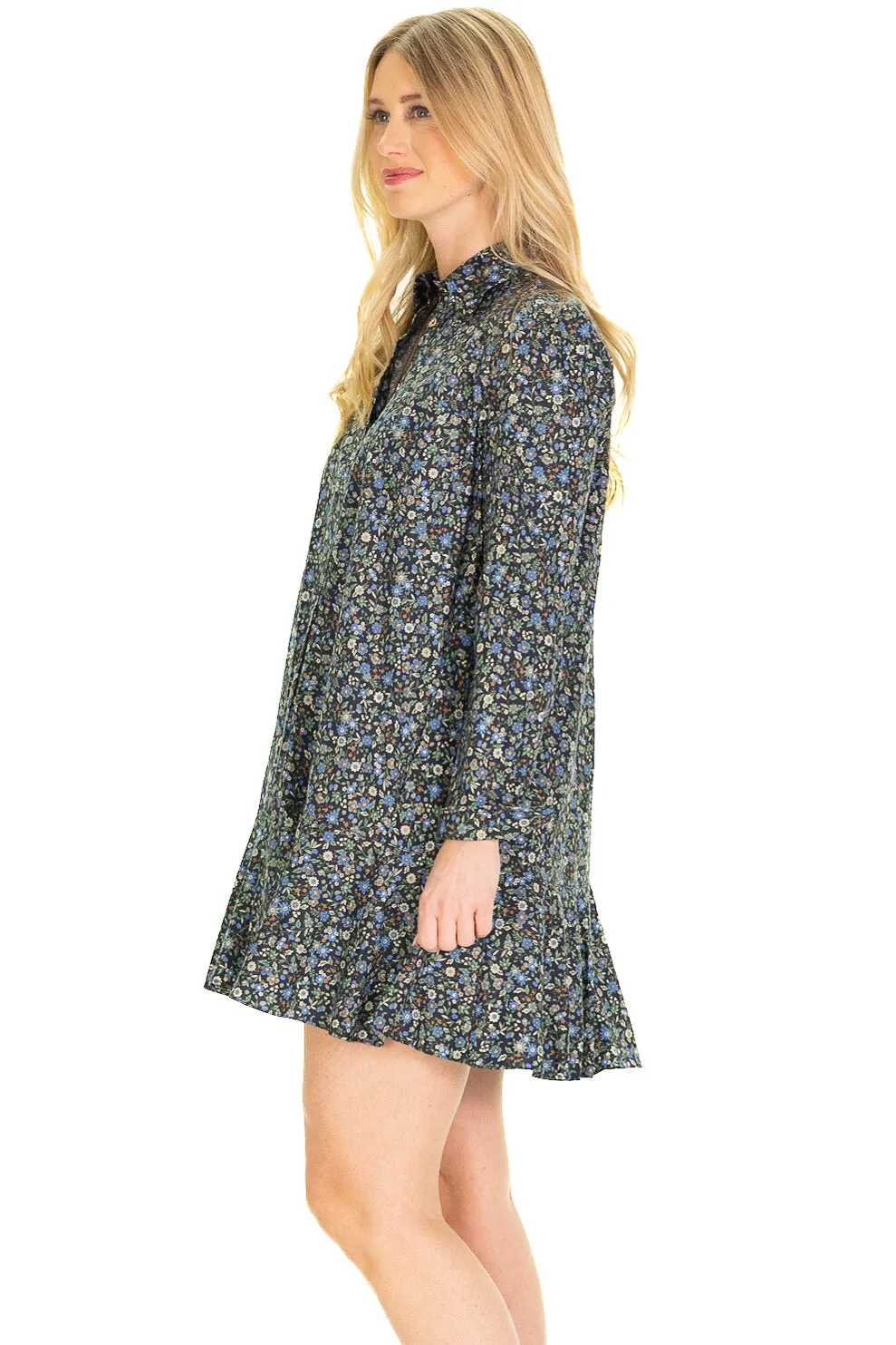 The Iris Drop Waist Shirt Dress in Green Floral