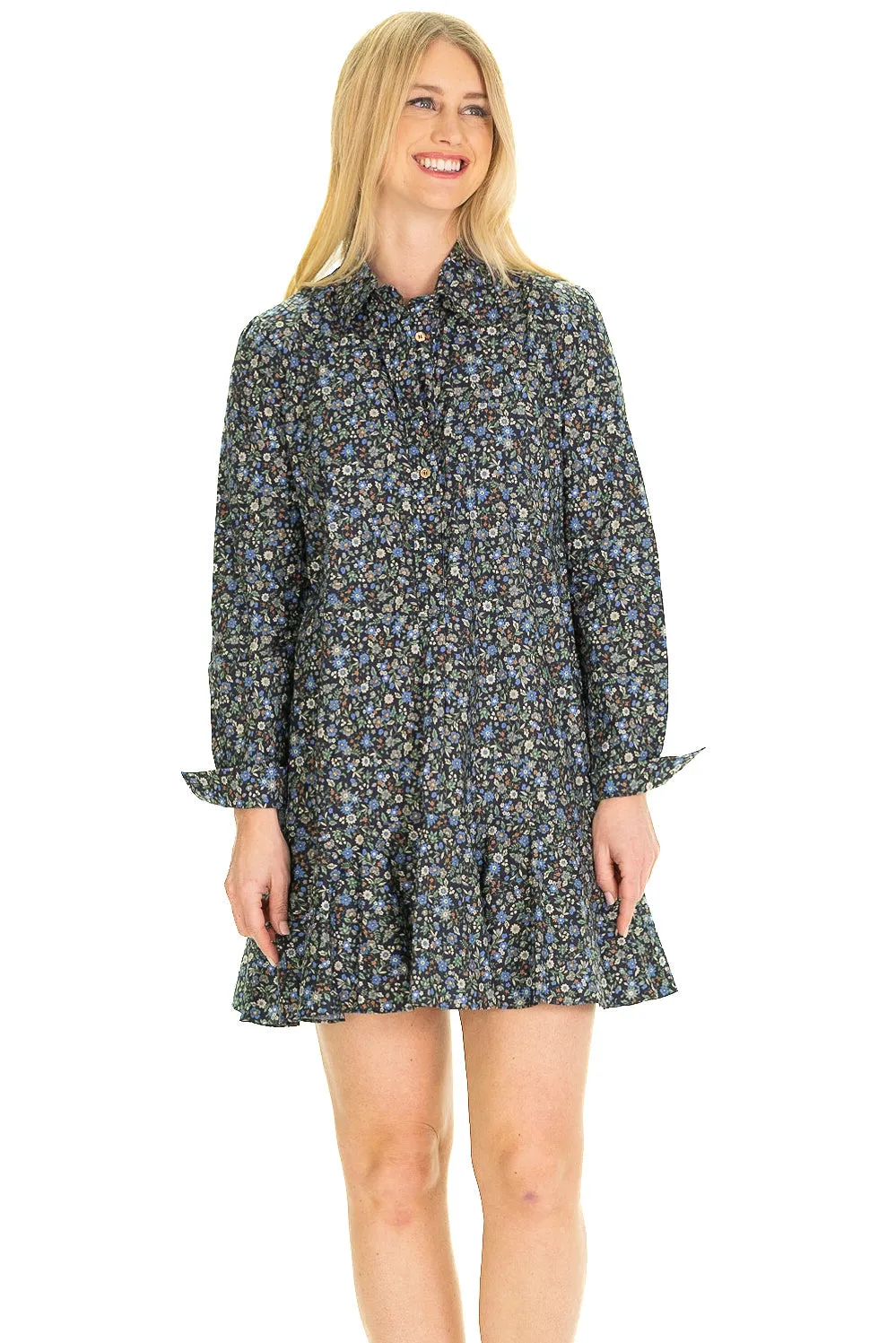 The Iris Drop Waist Shirt Dress in Green Floral