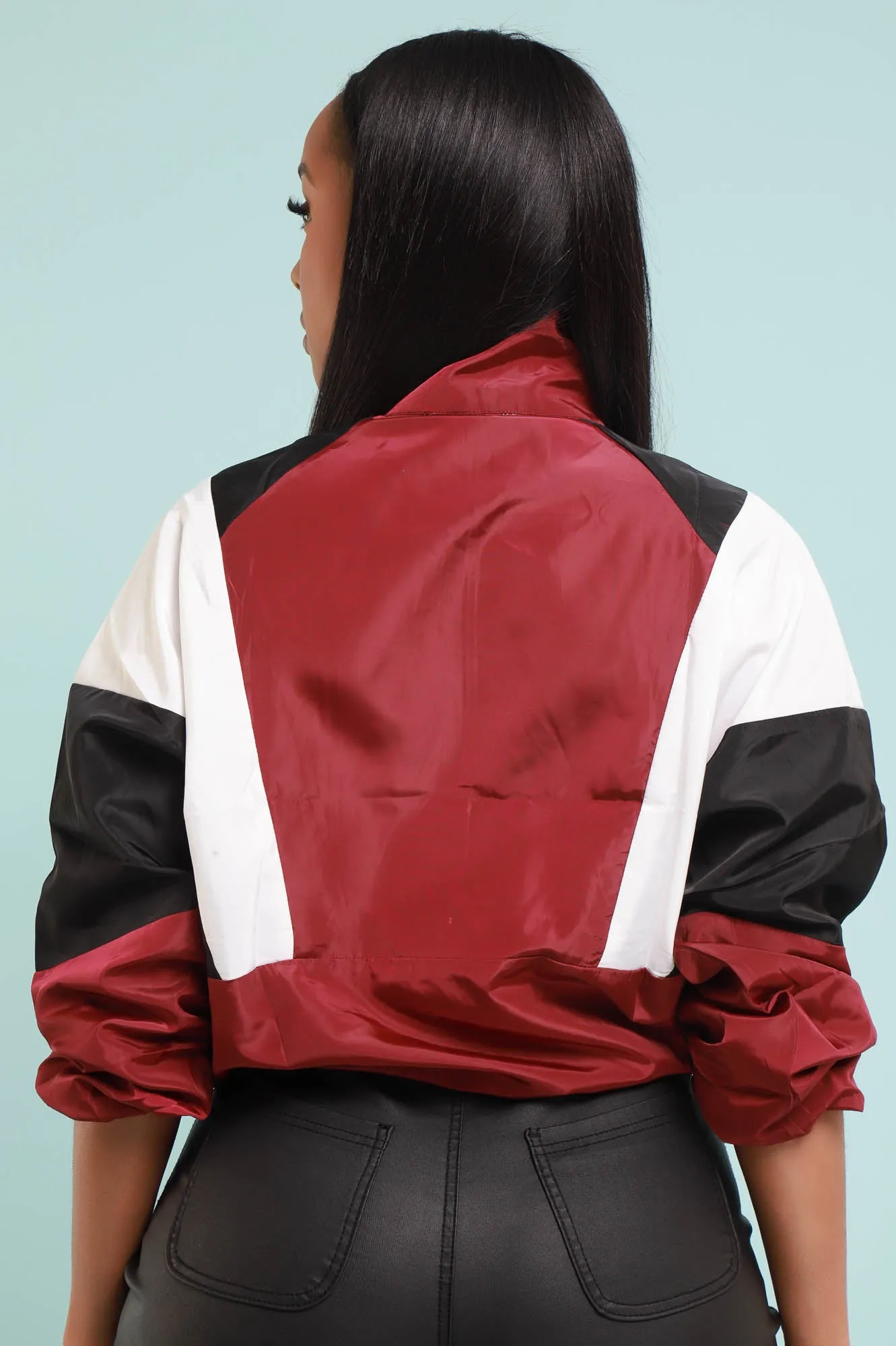 Throwback Half Zip Colorblock Windbreaker - Burgundy