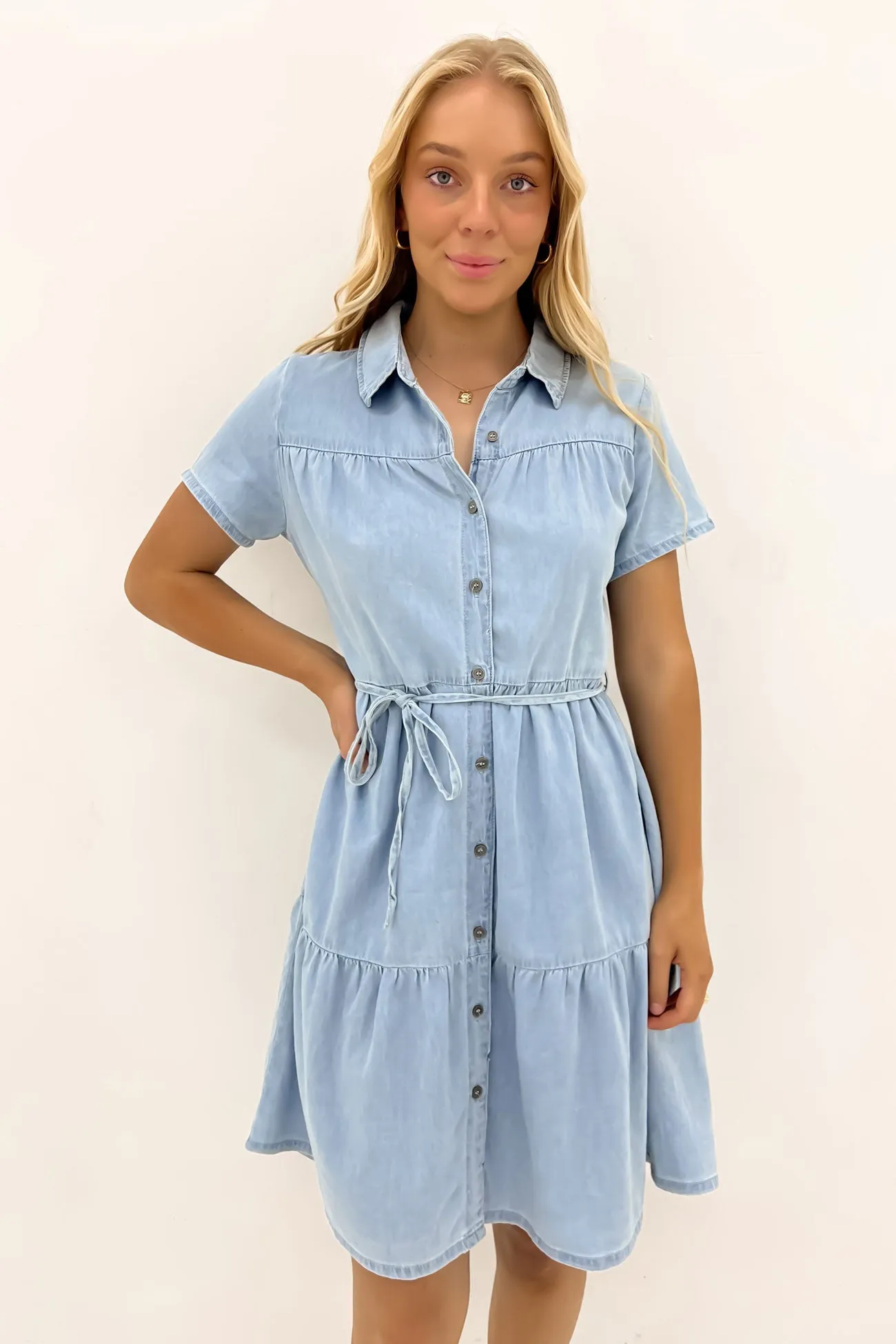 Tobi Denim Mini Dress Light Blue