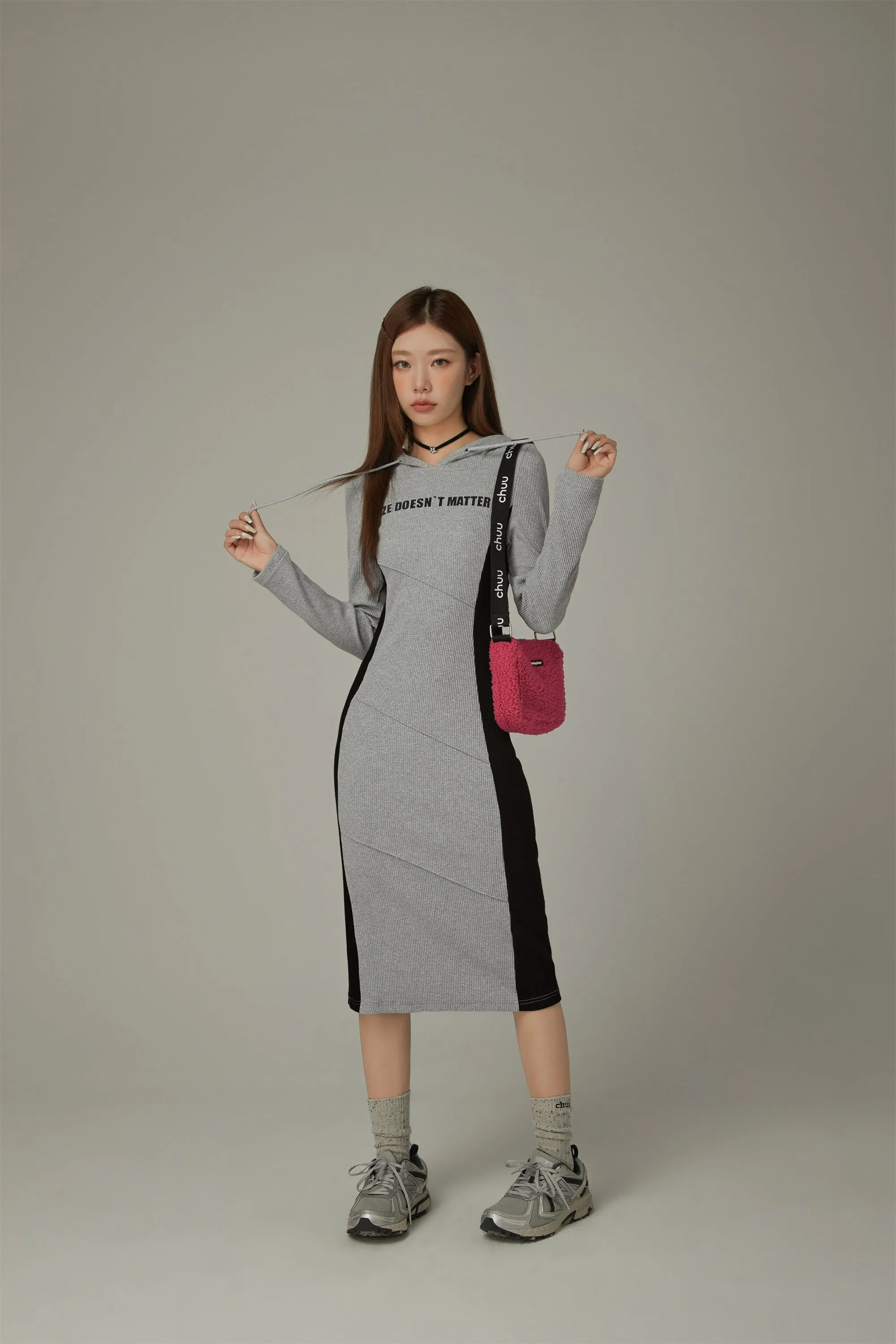 Two Toned Slim Hooded Long Dress