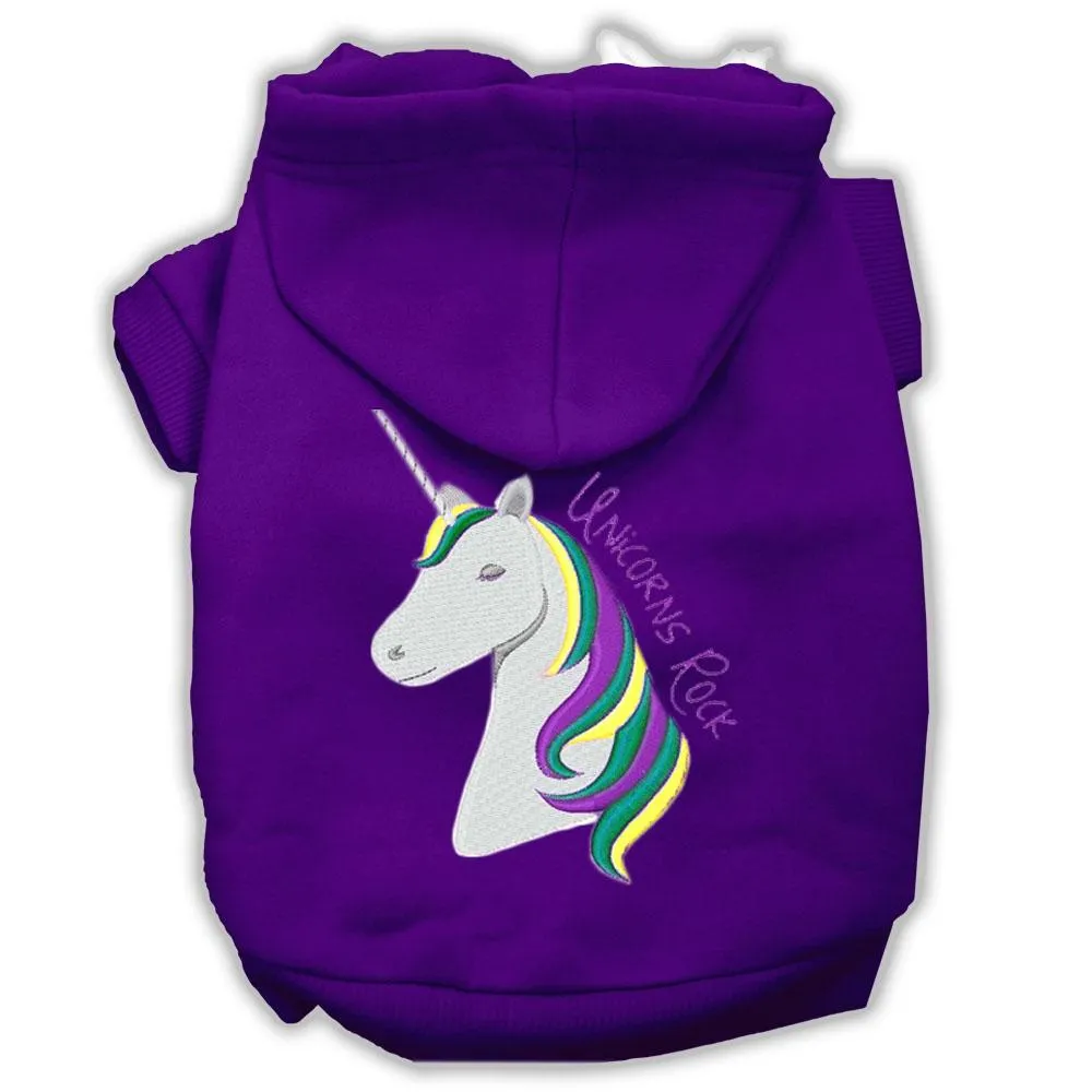 Unicorns Rock Embroidered Dog Hoodie Purple S (10)