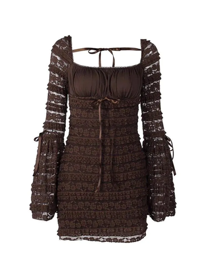 Uniwim Solid Multi Layered Lace Square Neck Mini Dress