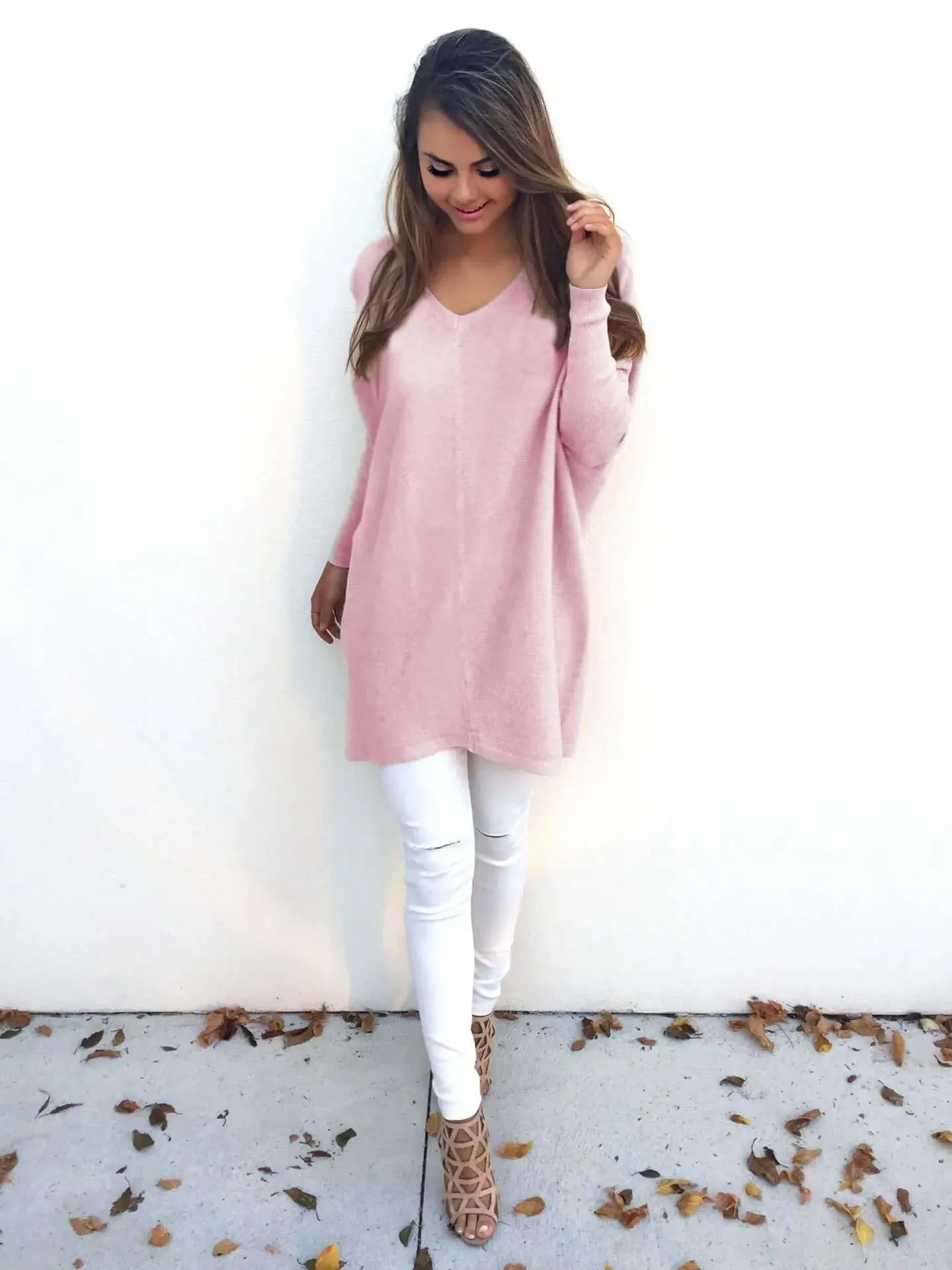 V-neck long sleeve women's thin sweater