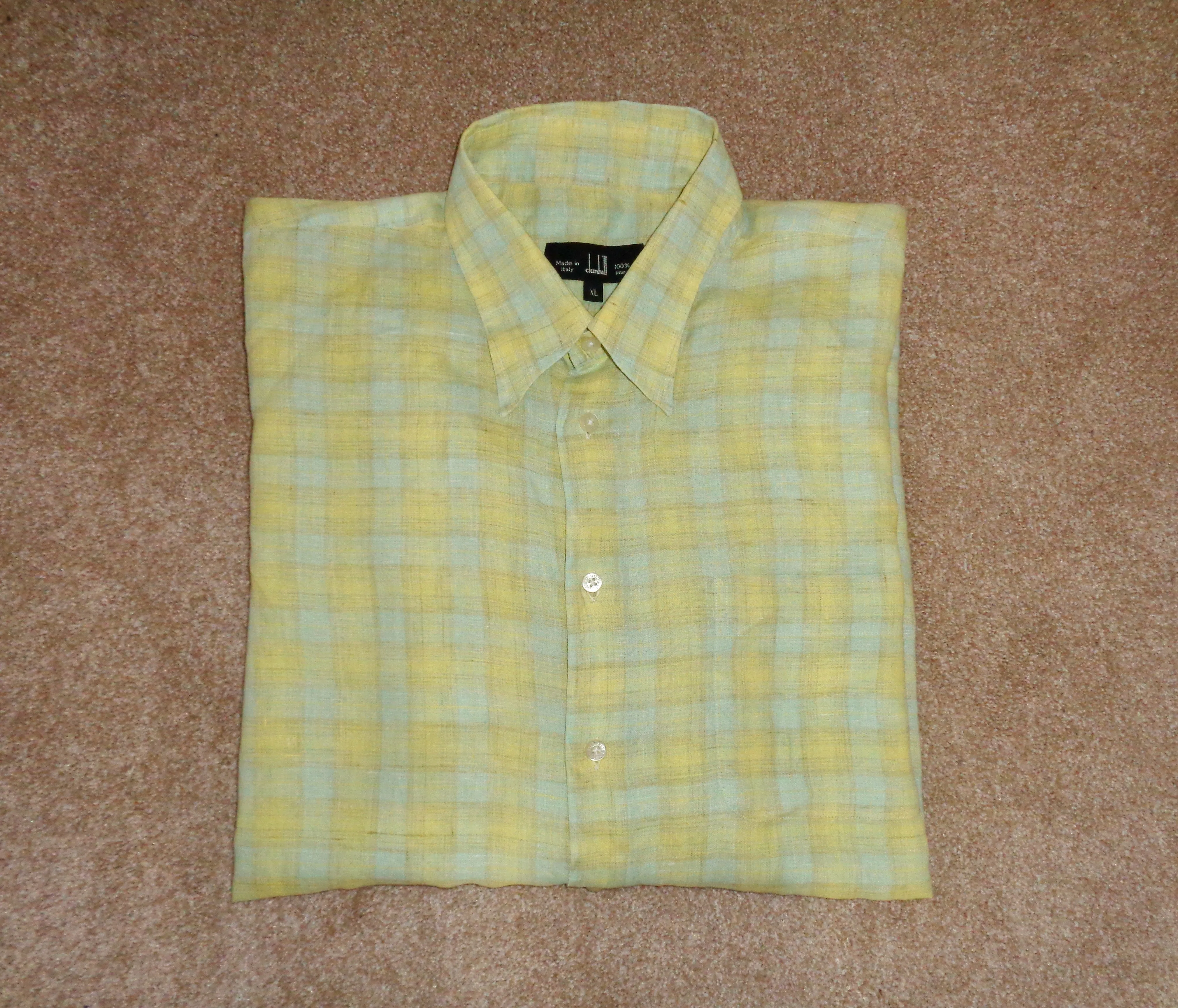 Vintage Dunhill Yellow & Blue Check Long Sleeve 100% Linen X-Large Shirt