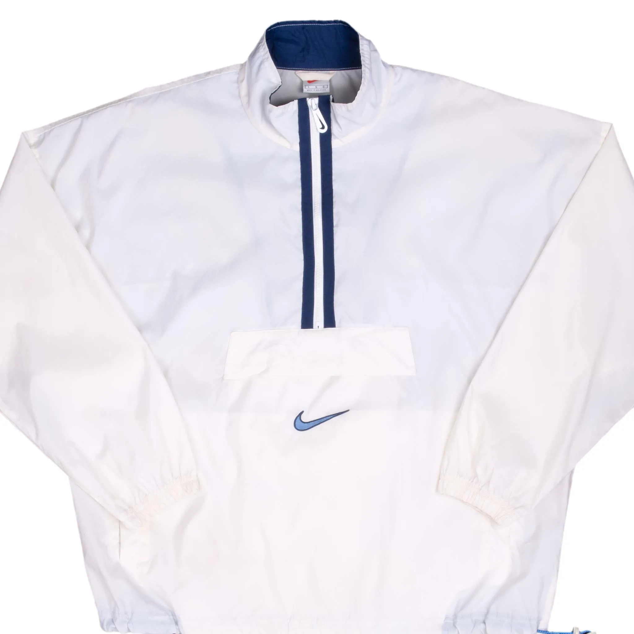 VINTAGE NIKE BIG SWOOSH WHITE PULLOVER WINDBREAKER JACKET 2000S LARGE