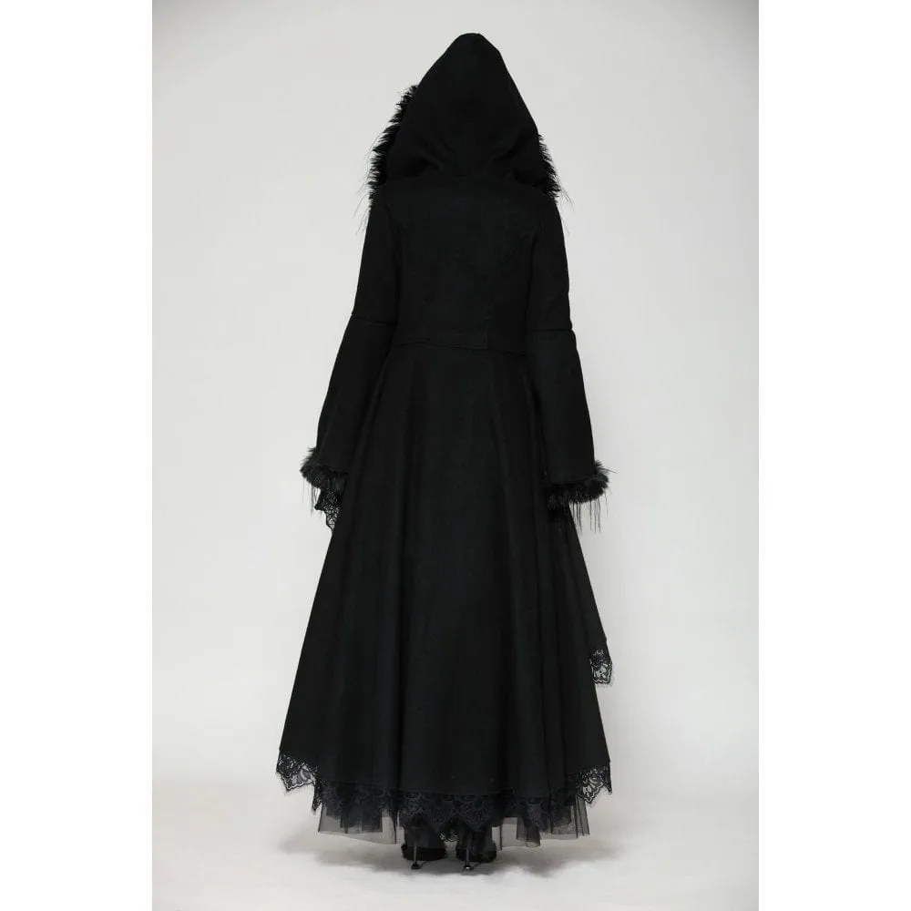 Women's Romantic Gothic Lace Button Coat with Hood