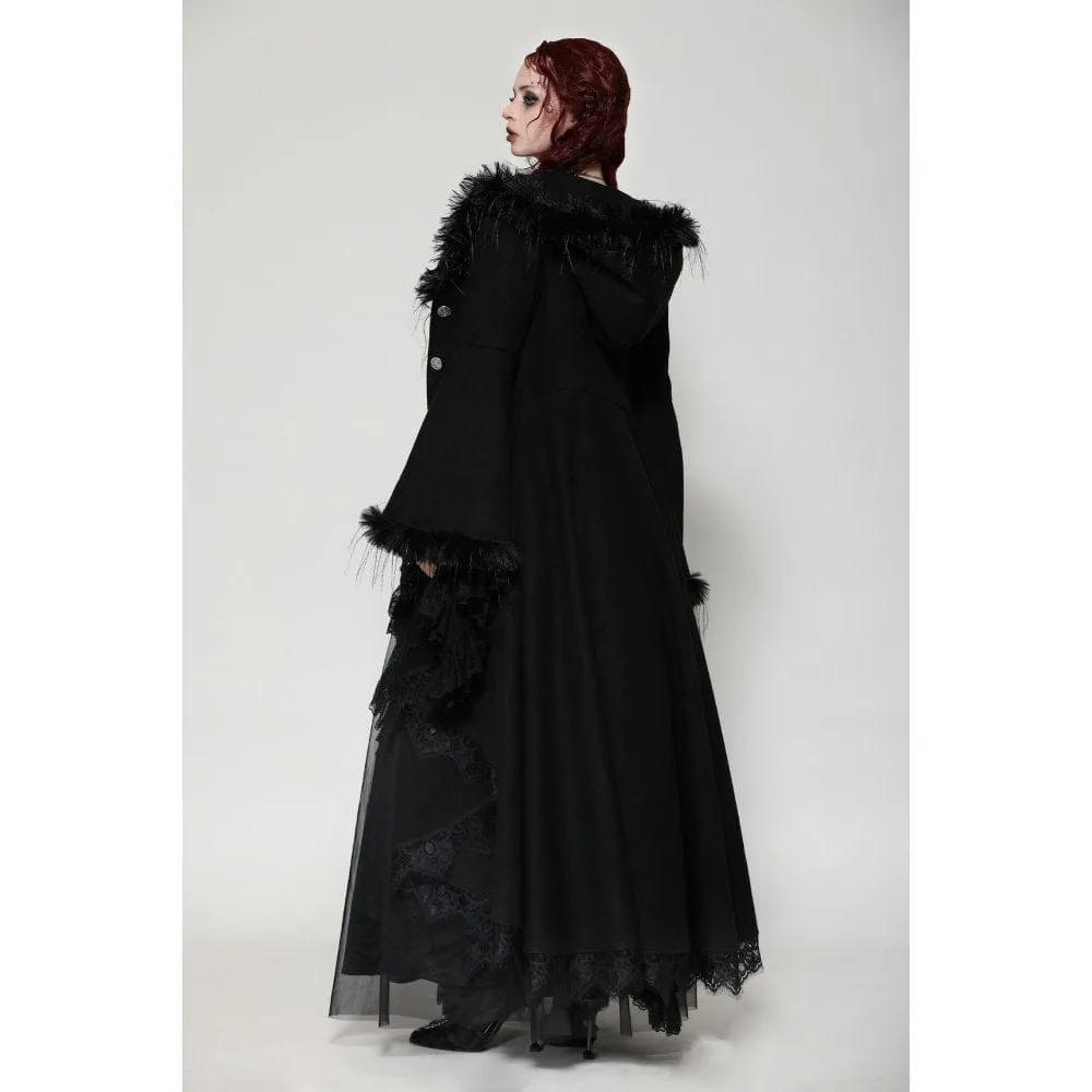 Women's Romantic Gothic Lace Button Coat with Hood