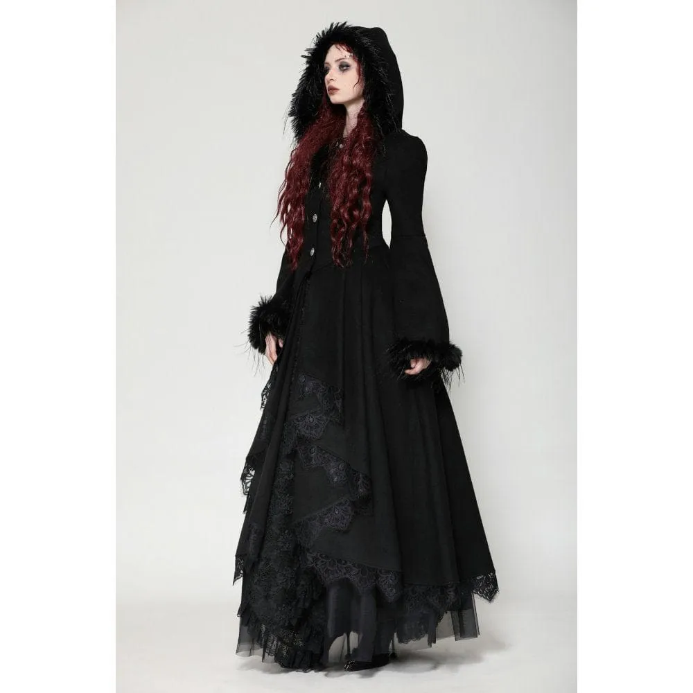 Women's Romantic Gothic Lace Button Coat with Hood