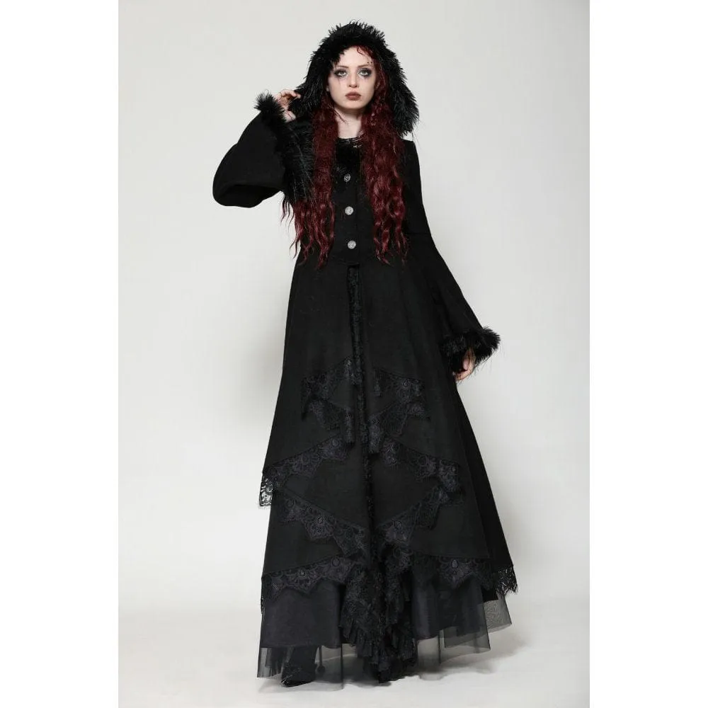 Women's Romantic Gothic Lace Button Coat with Hood