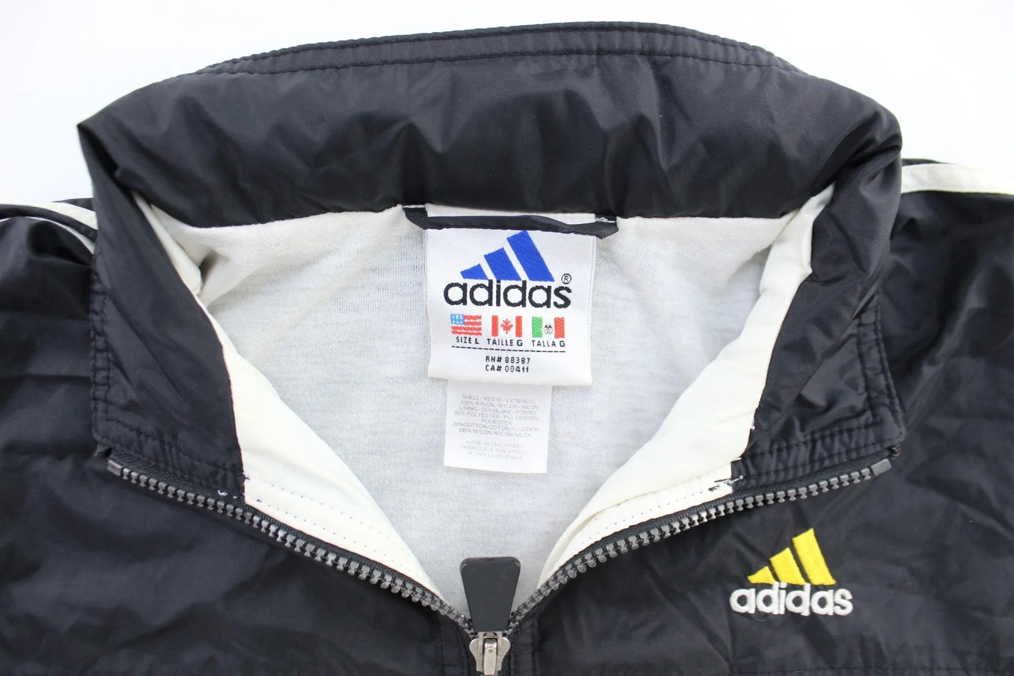 Women's Vintage Adidas Embroidered Logo Black Yellow, & White Windbreaker Jacket