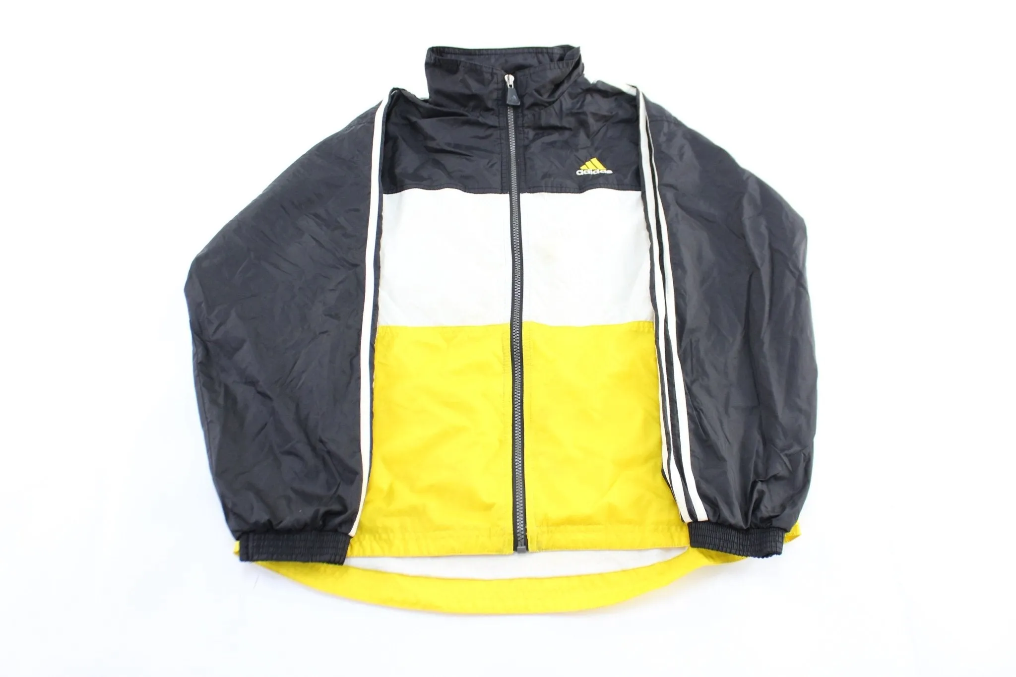 Women's Vintage Adidas Embroidered Logo Black Yellow, & White Windbreaker Jacket