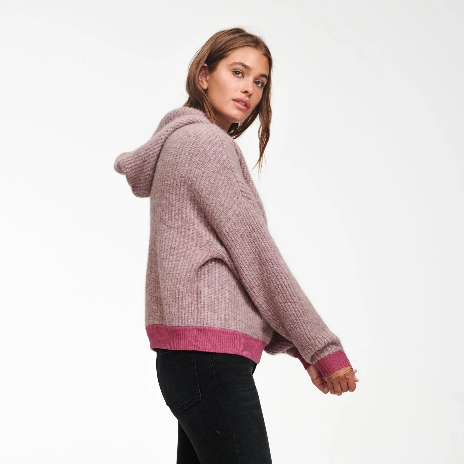 Wool-Blend Drop Shoulder Cowl Neck Hoodie