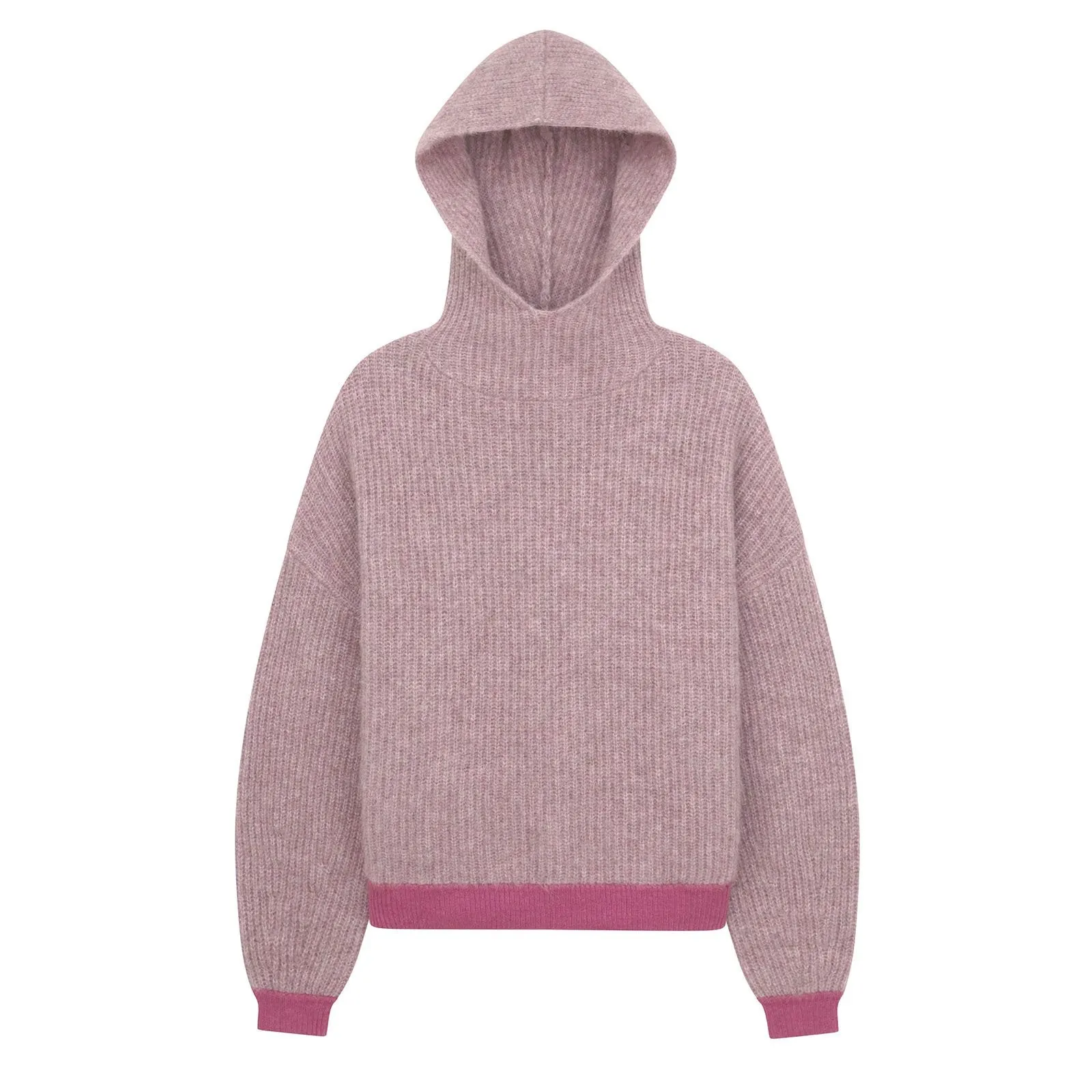 Wool-Blend Drop Shoulder Cowl Neck Hoodie