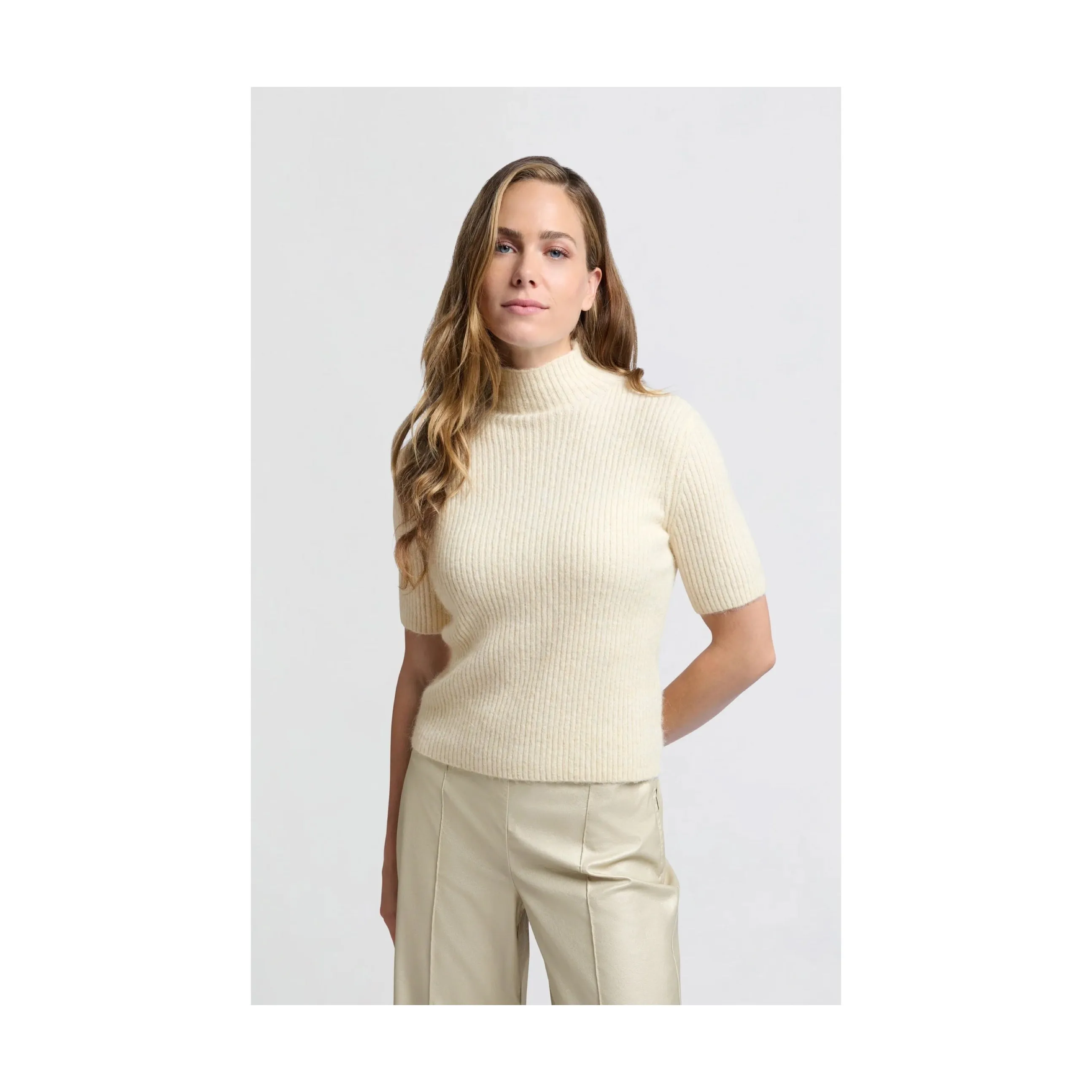 Yaya 000422-411 Ribbed Short Sleeve Sweater